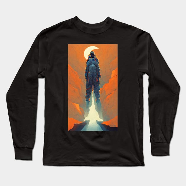 Moon Canyon Retro Vintage Sci Fi Design Long Sleeve T-Shirt by JoshWhiteArt